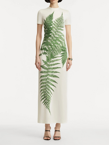 Oscar de la Renta Fern Printed Jersey Dress in Green/White, Size 2 Oscar de la Renta Fern Printed Jersey Dress in Green/White, Size 2