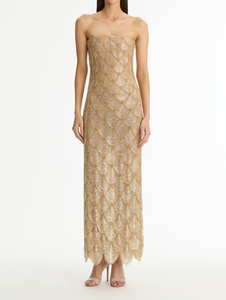 *VIRTUAL TRUNK SHOW* Oscar de la Renta Draped Bugle Scallop Gown *VIRTUAL TRUNK SHOW* Oscar de la Renta Draped Bugle Scallop Gown