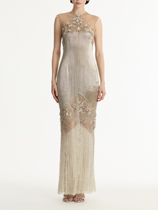 *VIRTUAL TRUNK SHOW* Oscar de la Renta Sleeveless Porcelain Flower Latice Bugle Bead Gown *VIRTUAL TRUNK SHOW* Oscar de la Renta Sleeveless Porcelain Flower Latice Bugle Bead Gown