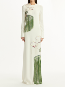 *VIRTUAL TRUNK SHOW* Oscar de la Renta Long Sleeve Chine Cyclamen Georgette Gown *VIRTUAL TRUNK SHOW* Oscar de la Renta Long Sleeve Chine Cyclamen Georgette Gown