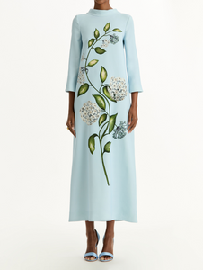 *VIRTUAL TRUNK SHOW* Oscar de la Renta Long Sleeve Porcelain Flowers Wool Caftan *VIRTUAL TRUNK SHOW* Oscar de la Renta Long Sleeve Porcelain Flowers Wool Caftan