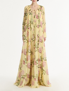 *VIRTUAL TRUNK SHOW* Oscar de la Renta Long Sleeve V Neck Porcelain Flowers Cotton Caftan *VIRTUAL TRUNK SHOW* Oscar de la Renta Long Sleeve V Neck Porcelain Flowers Cotton Caftan