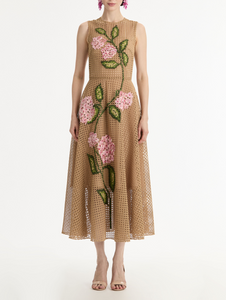 *VIRTUAL TRUNK SHOW* Oscar de la Renta Sleeveless Rattan Geo Guipure Embroidered Day Dress *VIRTUAL TRUNK SHOW* Oscar de la Renta Sleeveless Rattan Geo Guipure Embroidered Day Dress