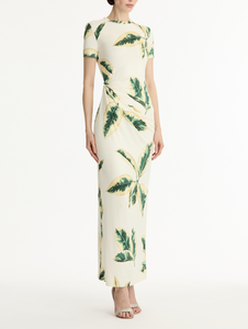 *VIRTUAL TRUNK SHOW* Oscar de la Renta Short Sleeve Ficus Leaves Jersey Dress *VIRTUAL TRUNK SHOW* Oscar de la Renta Short Sleeve Ficus Leaves Jersey Dress