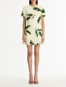 *VIRTUAL TRUNK SHOW* Oscar de la Renta Short Sleeve Ficus Leaves Wool Day Dress *VIRTUAL TRUNK SHOW* Oscar de la Renta Short Sleeve Ficus Leaves Wool Day Dress