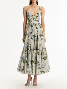 *VIRTUAL TRUNK SHOW* Oscar de la Renta Sleeveless Porcelain Flowers Voile Day Dress *VIRTUAL TRUNK SHOW* Oscar de la Renta Sleeveless Porcelain Flowers Voile Day Dress