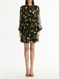 *VIRTUAL TRUNK SHOW* Oscar de la Renta Long Sleeve Chine Cyclamen Silk Chiffon Day Dress *VIRTUAL TRUNK SHOW* Oscar de la Renta Long Sleeve Chine Cyclamen Silk Chiffon Day Dress