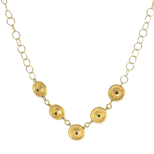 Mara Labell Designs 18K Gold 5 Shields with Black Diamonds Chain, 18" Mara Labell Designs 18K Gold 5 Shields with Black Diamonds Chain, 18"