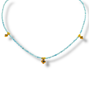 Mara Labell Designs 18K Gold Blossom Apatite Rondelles with Sapphire Blossoms Necklace, 16" Mara Labell Designs 18K Gold Blossom Apatite Rondelles with Sapphire Blossoms Necklace, 16"