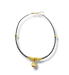 Mara Labell Designs 18K Gold Daily Diamonds The Icon Black Barrel & Diamond Teardrop Bezel Set Necklace, 17" Mara Labell Designs 18K Gold Daily Diamonds The Icon Black Barrel & Diamond Teardrop Bezel Set Necklace, 17"