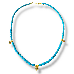 Mara Labell Designs Blossom Sleeping Beauty Turquoise with 18K Gold Black Diamond Blossoms, 16"