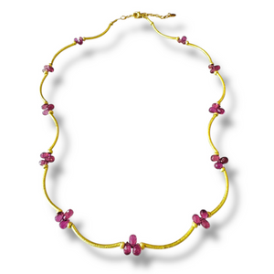Mara Labell Designs Dangerous Curves Tiny Rhodolite Garnet Briolettes and 18K Gold Necklace, 18"