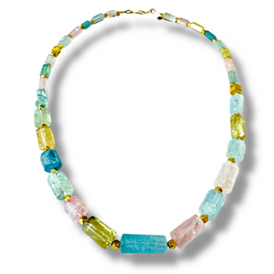 Mara Labell Designs Aquamarine & Multi Mixed Beryl Tube and 18K Gold Necklace, 19" (One of a Kind) Mara Labell Designs Aquamarine & Multi Mixed Beryl Tube and 18K Gold Necklace, 19" (One of a Kind)