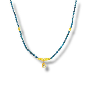 Mara Labell Designs 18K Gold Daily Diamonds The Icon Blue Barrel and Diamond Teardrop Bezel Set Necklace, 18" Mara Labell Designs 18K Gold Daily Diamonds The Icon Blue Barrel and Diamond Teardrop Bezel Set Necklace, 18"