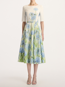 Oscar de la Renta Degradé Allium Cotton Poplin Dress in Blue/White, Size 10 Oscar de la Renta Degradé Allium Cotton Poplin Dress in Blue/White, Size 10