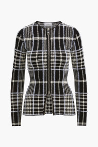 Brandon Maxwell The Greer Zip Front Plaid Jacquard Knit Cardigan in Black Plaid, Size Small Brandon Maxwell The Greer Zip Front Plaid Jacquard Knit Cardigan in Black Plaid, Size Small