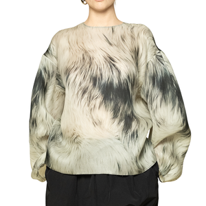 Brandon Maxwell The Briggs Relaxed Blouse with Balloon Sleeves in Fur Print, Size 6 Brandon Maxwell The Briggs Relaxed Blouse with Balloon Sleeves in Fur Print, Size 6