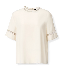 *VIRTUAL TRUNK SHOW* Fabiana Filippi Crepe de Chine Crew Neck Top, Tulle and Filo Diamante Detail *VIRTUAL TRUNK SHOW* Fabiana Filippi Crepe de Chine Crew Neck Top, Tulle and Filo Diamante Detail