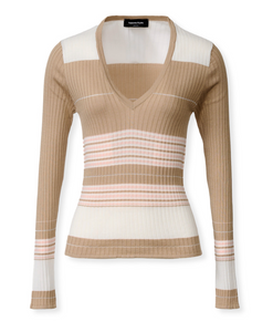 *VIRTUAL TRUNK SHOW* Fabiana Filippi Striped Silk Cotton V Neck Sweater *VIRTUAL TRUNK SHOW* Fabiana Filippi Striped Silk Cotton V Neck Sweater