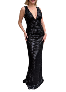 Chiara Boni La Petite Robe Ryosei Paillettes Long ZP Gown in Black