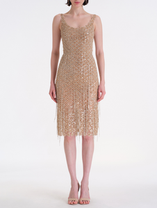 *VIRTUAL TRUNK SHOW* Oscar de la Renta Sleeveless All Over Glass And Crystal Cocktail Dress