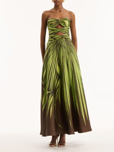 *VIRTUAL TRUNK SHOW* Oscar de la Renta Strapless Cut Out Palm Leaves Twill Cocktail Dress