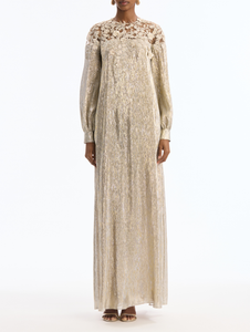 *VIRTUAL TRUNK SHOW* Oscar de la Renta Long Sleeve Metallic Botanical Floral Lame Caftan