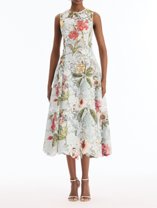 *VIRTUAL TRUNK SHOW* Oscar de la Renta Sleeveless Multi Floral Print Lace Midi Day Dress