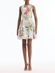 *VIRTUAL TRUNK SHOW* Oscar de la Renta Sleeveless Multi Floral Print Lace Day Dress