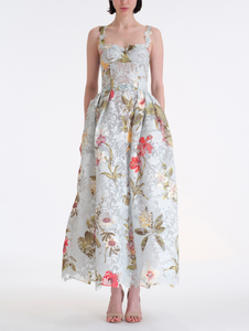 *VIRTUAL TRUNK SHOW* Oscar de la Renta Sleeveless Bustier Multi Floral Print Lace Day Dress