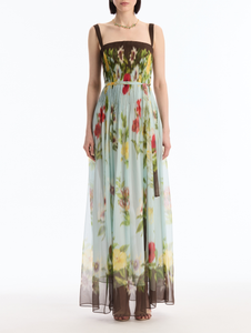 *VIRTUAL TRUNK SHOW* Oscar de la Renta Sleeveless Multi Floral Silk Chiffon Printed Dress
