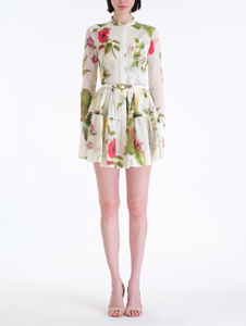 *VIRTUAL TRUNK SHOW* Oscar de la Renta Long Sleeve Chine Multi Floral Voille Day Dress