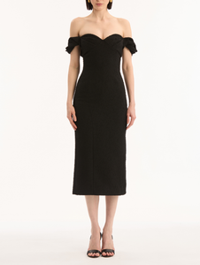 *VIRTUAL TRUNK SHOW* Oscar de la Renta Off Shoulder Slubby Wool Tweed Column Dress
