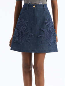 *VIRTUAL TRUNK SHOW* Oscar de la Renta Pineapple Embroidered Denim Mini Skirt