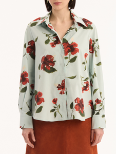 *VIRTUAL TRUNK SHOW* Oscar de la Renta Long Sleeve Large Hibiscus Allover Poplin Blouse