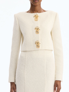  *VIRTUAL TRUNK SHOW* Oscar de la Renta Long Sleeve Slubby Wool Tweed Jacket