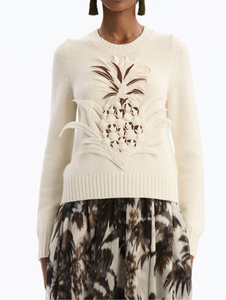 *VIRTUAL TRUNK SHOW* Oscar de la Renta Pineapple Large Motif Applique Crewneck Pull