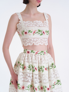 *VIRTUAL TRUNK SHOW* Oscar de la Renta Sleeveless Chine Hibiscus Stripes Poplin Blouse