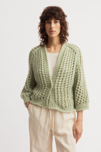 Iris Von Arnim Ivenya Cashmere-Cotton Cardigan in Pistazie
