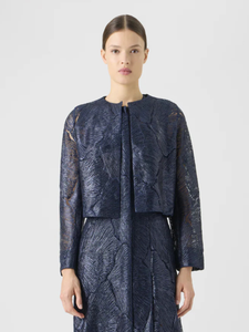 Akris Haron Lacquered Sea Fan Lace Short Jacket in Navy