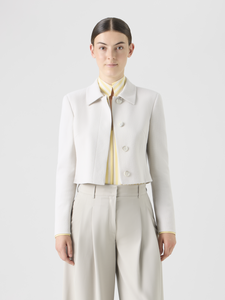 Akris Helios Cropped Wool Crêpe Double-Face Jacket in Greige, Size 2