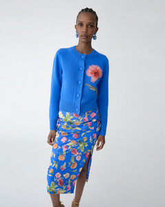 Carolina Herrera Floral-Embroidered Cardigan in Bluebell Multi, Size X-Small