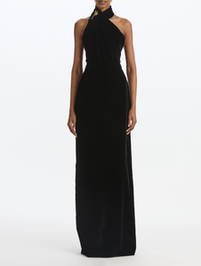 *VIRTUAL TRUNK SHOW* Oscar de la Renta Halter Neck Draped Stretch Velvet Gown