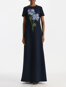 *VIRTUAL TRUNK SHOW* Oscar de la Renta Short Sleeve Beaded Chine Florals Embroidered Caftan