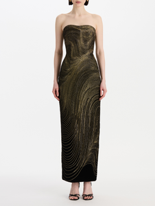 *VIRTUAL TRUNK SHOW* Oscar de la Renta Strapless Bugle Waves Embroidered Cocktail Dress