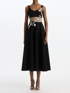 *VIRTUAL TRUNK SHOW* Oscar de la Renta Sleeveless Crystal Grid Florals Embroidered Cocktail Dress