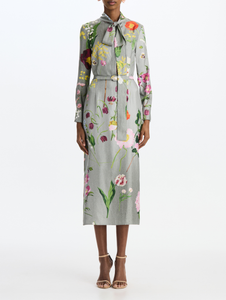 *VIRTUAL TRUNK SHOW* Oscar de la Renta Long Sleeve Mixed Botanical Silk Twill Day Dress