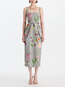 *VIRTUAL TRUNK SHOW* Oscar de la Renta Sleeveless All Over Mixed Botanical Day Dress