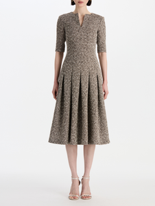 *VIRTUAL TRUNK SHOW* Oscar de la Renta Midi Sleeve Slubby Wool Tweed Gauze Day Dress