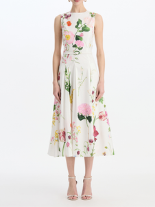 *VIRTUAL TRUNK SHOW* Oscar de la Renta Sleeveless Allover Mixed Botanical Day Dress
